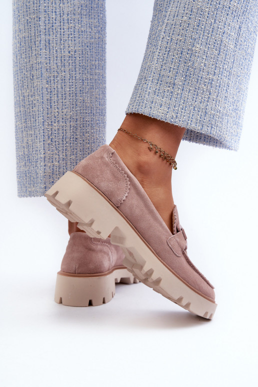 Mocassins de camurça com enfeites D&A TW117 rosa