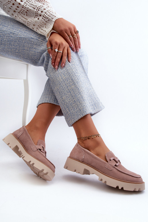 Mocassins de camurça com enfeites D&A TW117 rosa