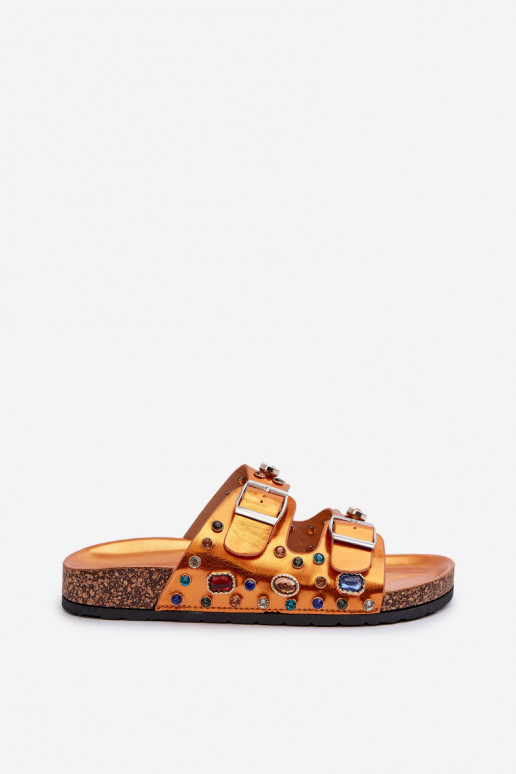 Chinelos femininos decorados com fivelas S.Barski MY121 cor laranja