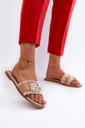 com brilho Chinelos femininos com enfeites bege Taleci