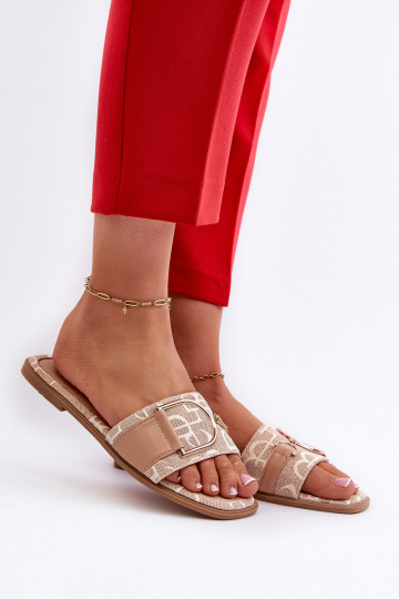 com brilho Chinelos femininos com enfeites bege Taleci 2