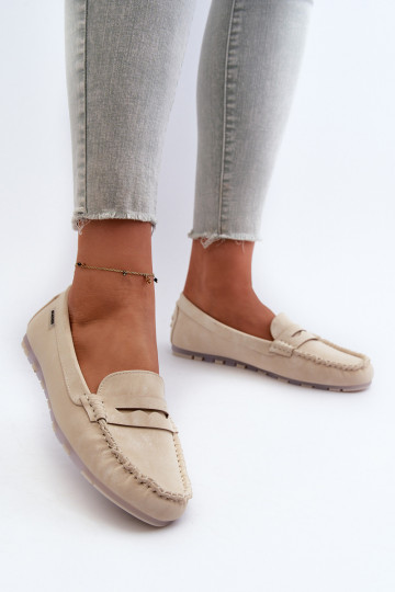 mocassins femininos em couro ecológico na cor marfim Celoria