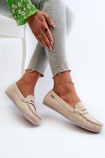 mocassins femininos em couro ecológico na cor marfim Celoria 2