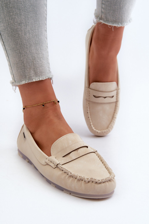 mocassins femininos em couro ecológico na cor marfim Celoria