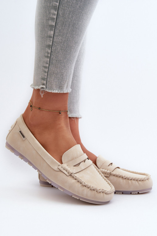 mocassins femininos em couro ecológico na cor marfim Celoria