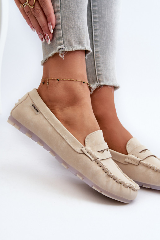 mocassins femininos em couro ecológico na cor marfim Celoria