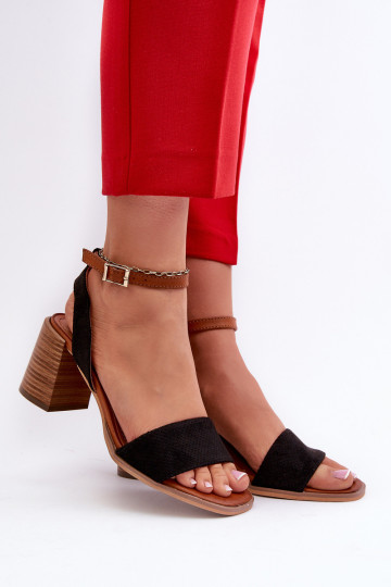 Sandálias femininas de salto alto em Eco Suede Black Ronvia preto