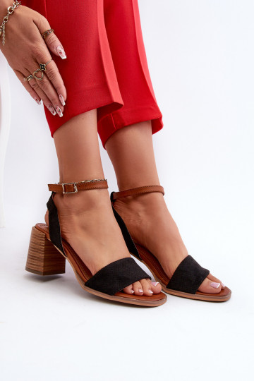 Sandálias femininas de salto alto em Eco Suede Black Ronvia preto 2