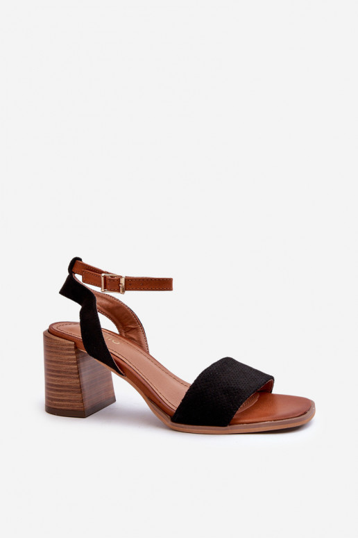 Sandálias femininas de salto alto em Eco Suede Black Ronvia preto Sandálias femininas de salto alto em Eco Suede Black Ronvia preto