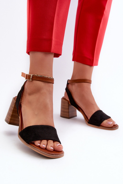 Sandálias femininas de salto alto em Eco Suede Black Ronvia preto Sandálias femininas de salto alto em Eco Suede Black Ronvia preto