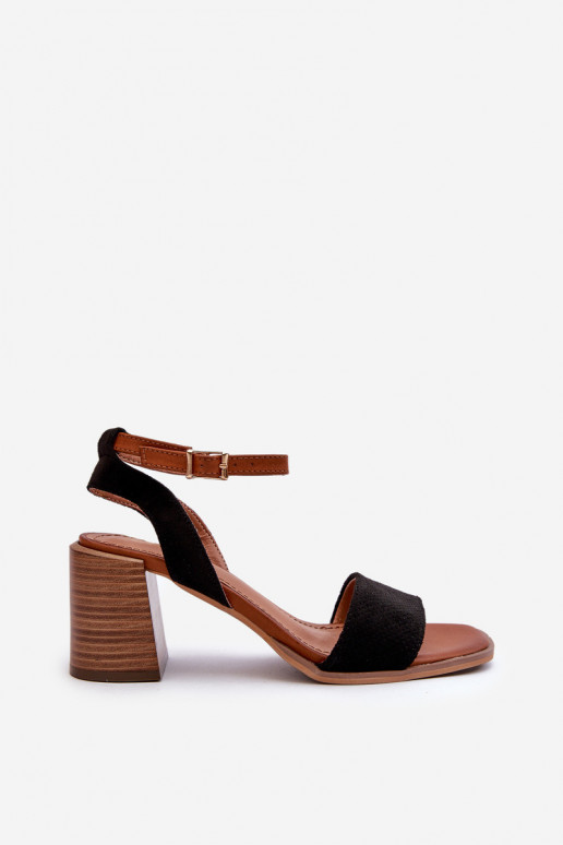 Sandálias femininas de salto alto em Eco Suede Black Ronvia preto Sandálias femininas de salto alto em Eco Suede Black Ronvia preto
