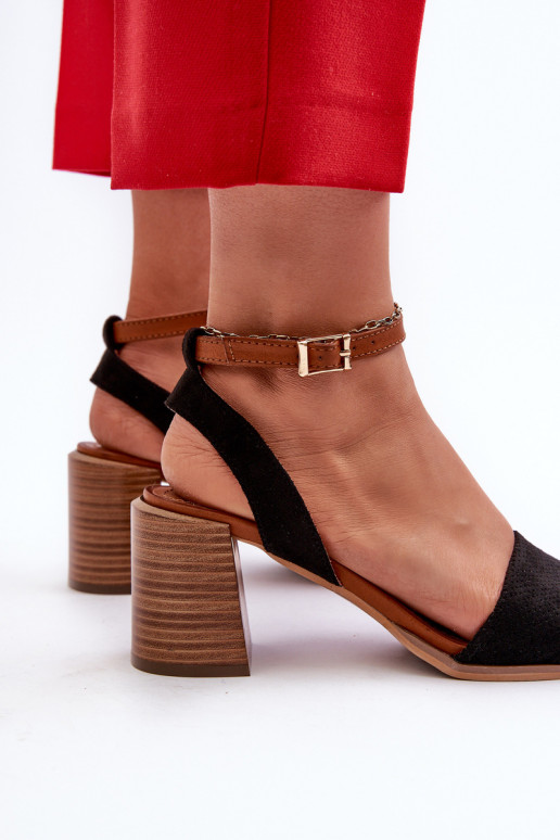 Sandálias femininas de salto alto em Eco Suede Black Ronvia preto Sandálias femininas de salto alto em Eco Suede Black Ronvia preto