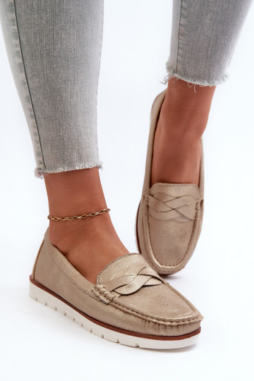 mocassins femininos em couro ecológico na cor dourada Nestalia
