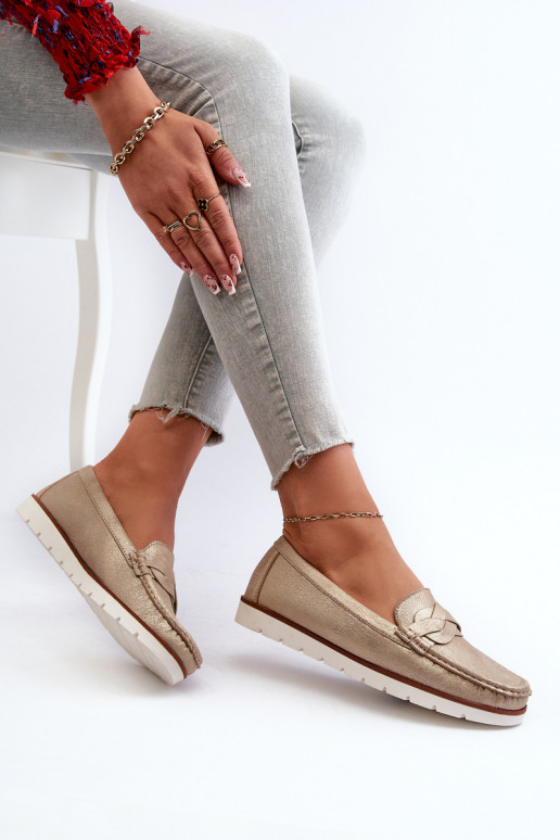 mocassins femininos em couro ecológico na cor dourada Nestalia