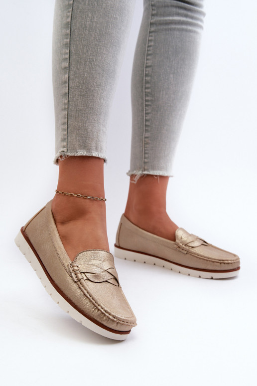 mocassins femininos em couro ecológico na cor dourada Nestalia