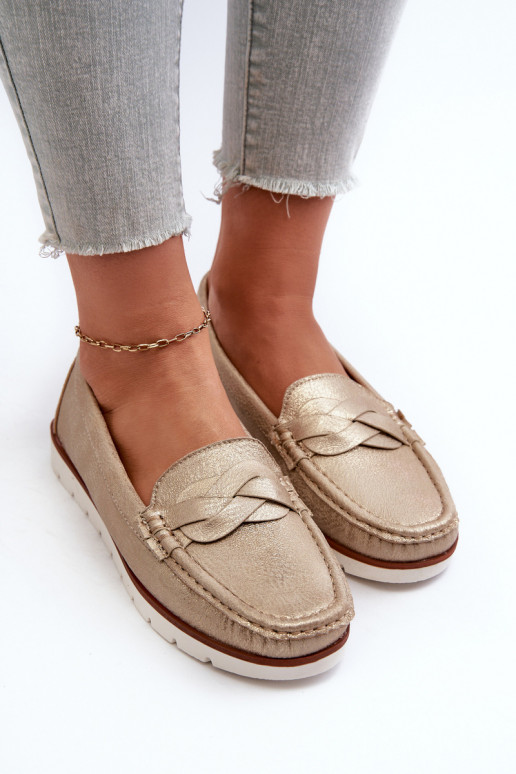 mocassins femininos em couro ecológico na cor dourada Nestalia