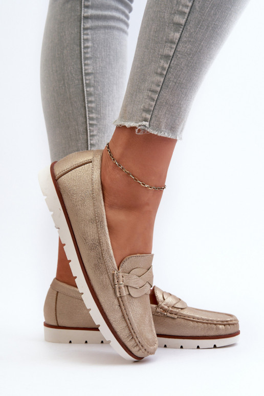 mocassins femininos em couro ecológico na cor dourada Nestalia mocassins femininos em couro ecológico na cor dourada Nestalia