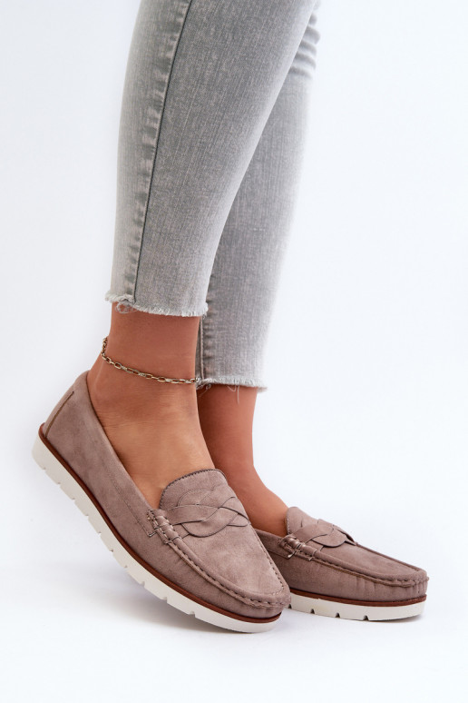 Mocassins femininos de camurça orgânica, bege escuro Nestalia Mocassins femininos de camurça orgânica, bege escuro Nestalia