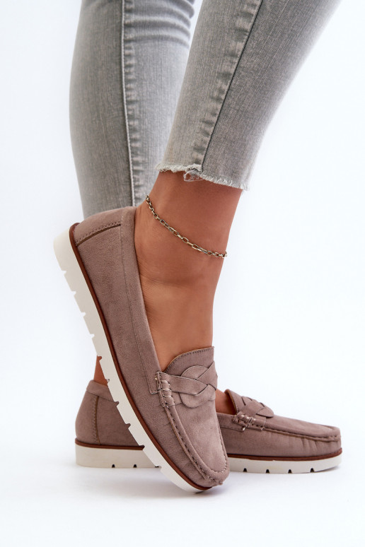 Mocassins femininos de camurça orgânica, bege escuro Nestalia Mocassins femininos de camurça orgânica, bege escuro Nestalia