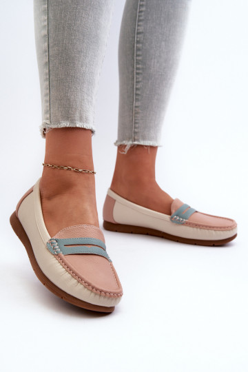 mocassins femininos feitos de couro ecológico rosa Wikitara