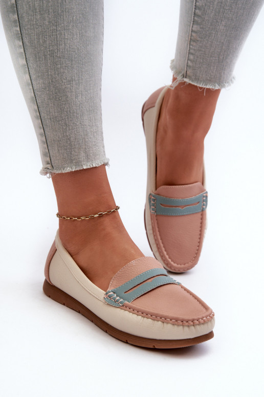 mocassins femininos feitos de couro ecológico rosa Wikitara