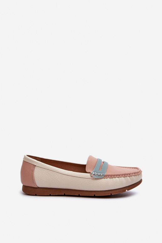 mocassins femininos feitos de couro ecológico rosa Wikitara