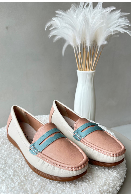 mocassins femininos feitos de couro ecológico rosa Wikitara