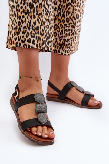 Sandálias rasteiras femininas com lindos detalhes Sergio Leone SK072H cor preta