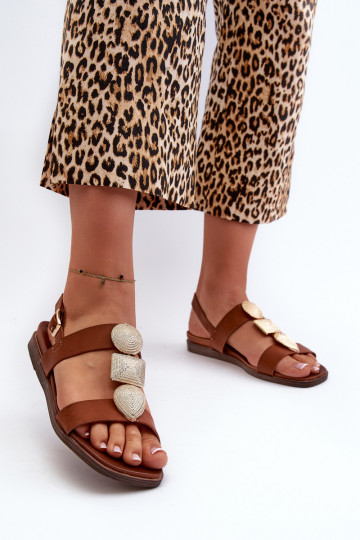 Sandálias rasteiras femininas com lindos detalhes Sergio Leone SK072H cor marrom