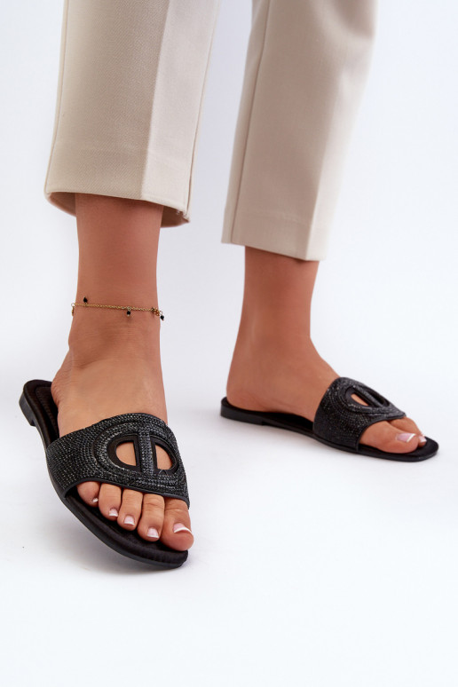 Chinelos femininos com salto largo em Dimrose preto Chinelos femininos com salto largo em Dimrose preto