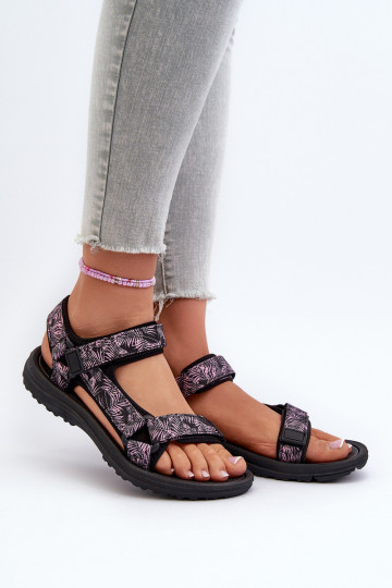 Sandálias femininas estilo esportivo preto e rosa Lumeria