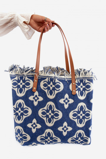 Wzorzysta Bolsa Trançada/Bolsa de Praia Azul Marinho Sadhara
