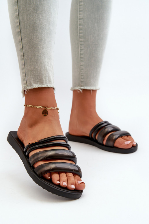 Chinelos Rasos de Borracha Femininos 26727 Ipanema Puffer Tiras Fem cor preta