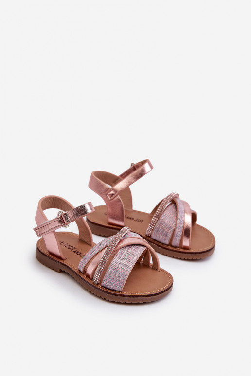 com brilho Sandálias infantis com fechos adesivos rosa Delphina com brilho Sandálias infantis com fechos adesivos rosa Delphina