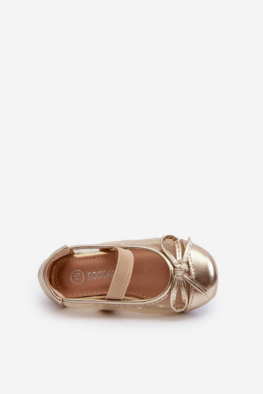 Bailarinas infantis com fitas na cor dourada Jellema