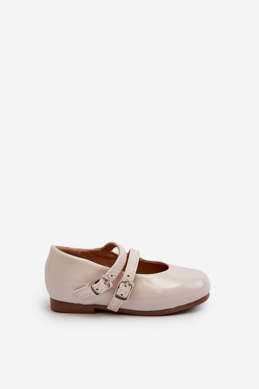 com bailarinas efeito laca infantil com alças bege Margenis com bailarinas efeito laca infantil com alças bege Margenis