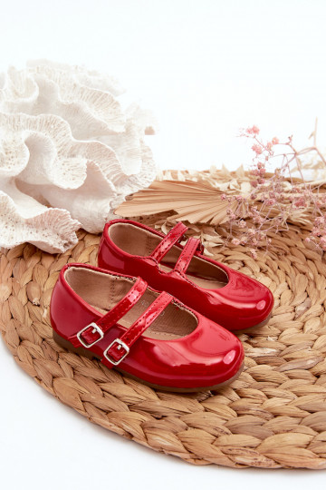 bailarinas com efeito verniz infantil com alças vermelho Margenis