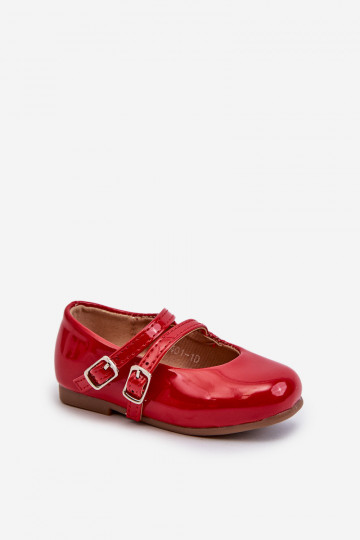 bailarinas com efeito verniz infantil com alças vermelho Margenis 2