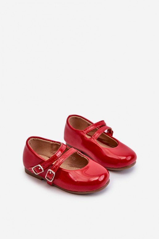 bailarinas com efeito verniz infantil com alças vermelho Margenis