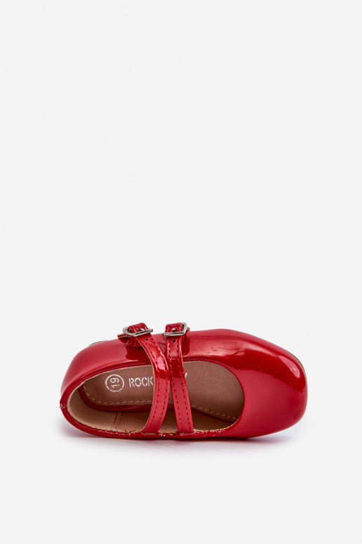 bailarinas com efeito verniz infantil com alças vermelho Margenis