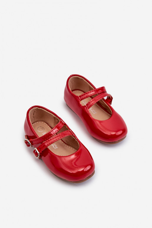 bailarinas com efeito verniz infantil com alças vermelho Margenis