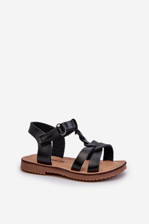 sandálias infantis com fechos adesivos cor preta Sarniema