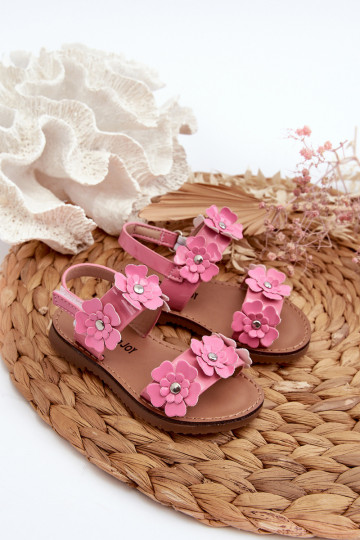 Sandálias lacadas Ozdobione infantil com motivos florais rosa Tinette