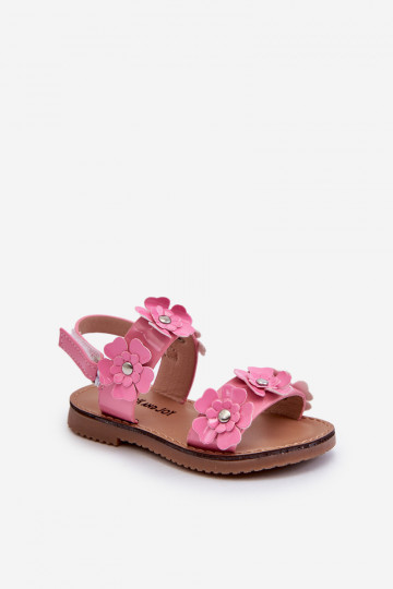 Sandálias lacadas Ozdobione infantil com motivos florais rosa Tinette 2