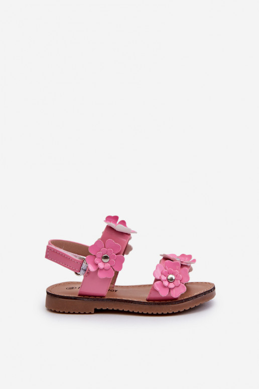 Sandálias lacadas Ozdobione infantil com motivos florais rosa Tinette