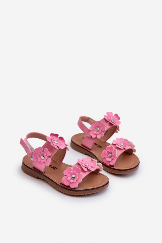 Sandálias lacadas Ozdobione infantil com motivos florais rosa Tinette