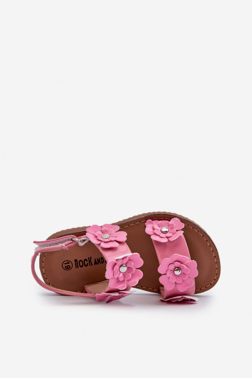 Sandálias lacadas Ozdobione infantil com motivos florais rosa Tinette