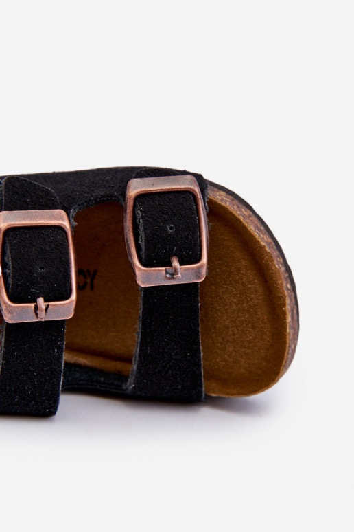 sandálias infantis com plataforma com fechos adesivos na cor preta Rorria