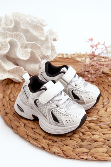 Calçado desportivo infantil modelo tênis com fechos adesivos cor branco-preto Ephona