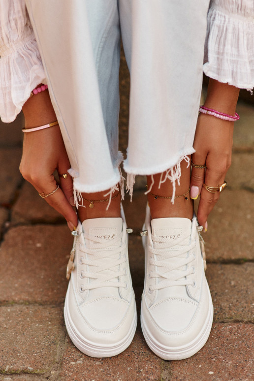 calçados de lazer calçados esportivos com plataforma com enfeites cor branca Vinceza 13613